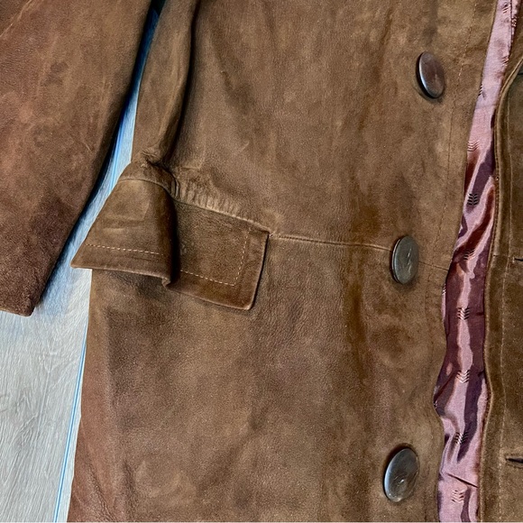 Vintage Brown Genuine Leather Suede Oversized Western Coat- Academia Boho Retro - Picture 9 of 15